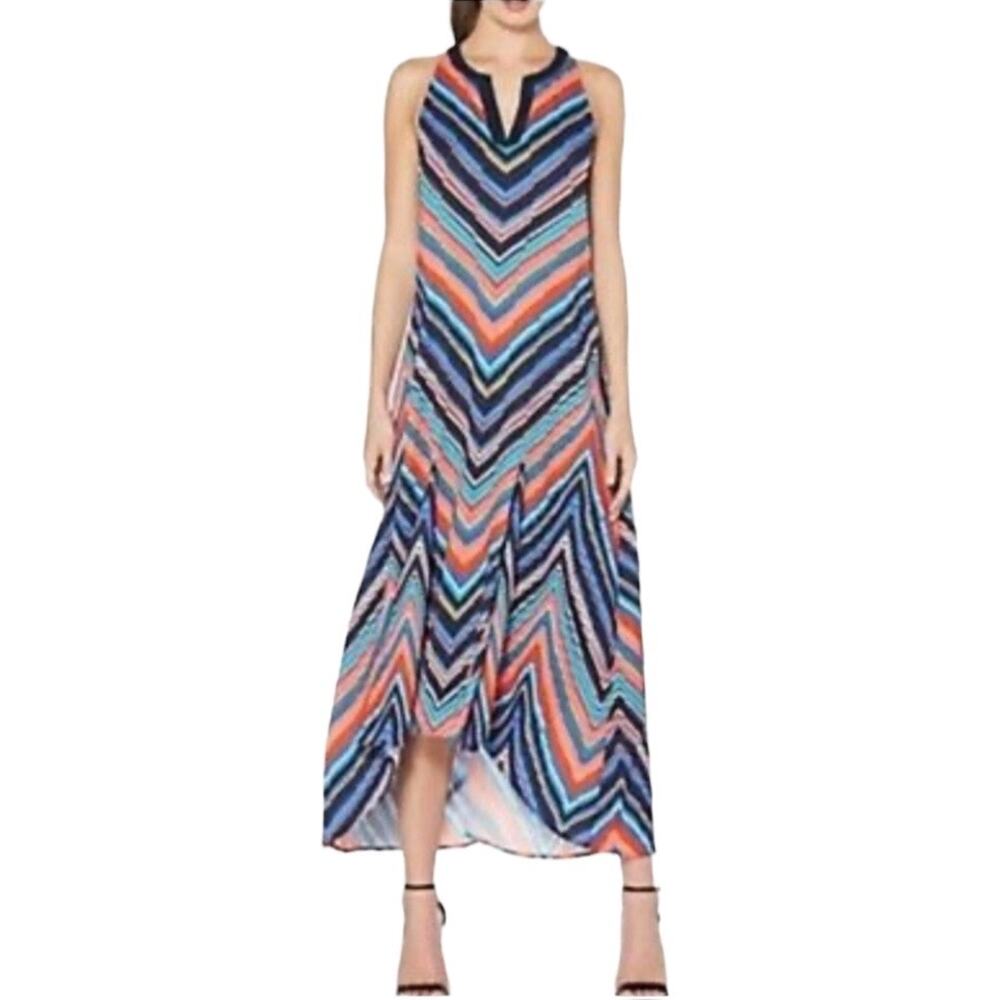 🔥 NWT Laundry by Shelli Segal Colorful Chevron Stripe High Low Dress Size 2